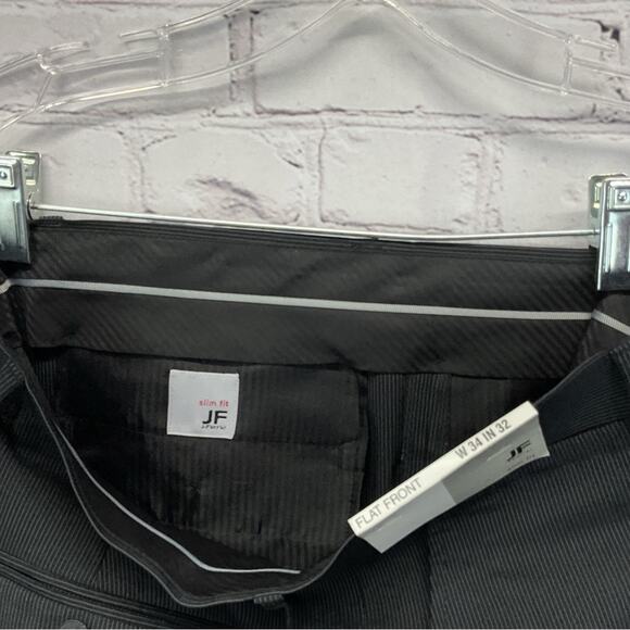 JF J. Ferrar Dress Pant Men's 34 x 32 Black/Gray Pin Stripe Slim Fit Flat Front - Picture 6 of 9